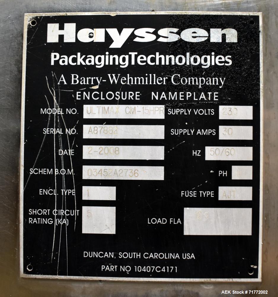 Used- Hayssen Ultimax CM-15 Continuous Motion Vertical Washdown Form Fill Seal B