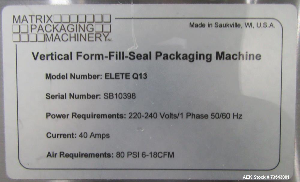 Buy Used Matrix ELETE Q13 VFFS Packaging Machine – 100 BPM