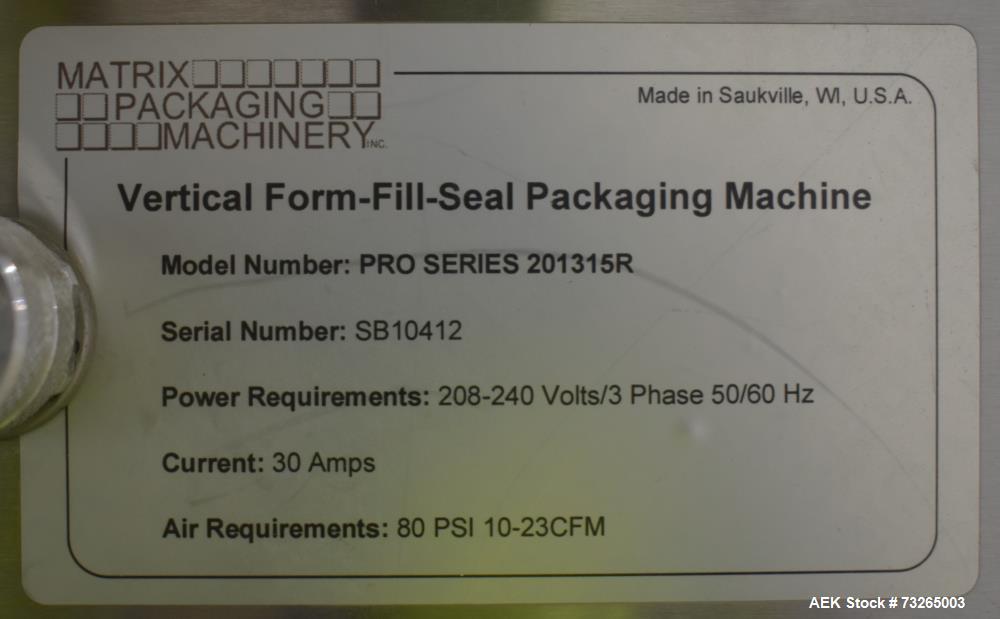 Matrix Pro Series Model 20135R Vertical Form Fill Seal Machine