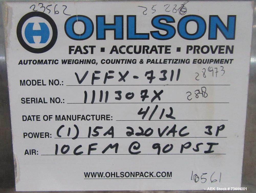 Used Ohlson VFFX-7311 VFFS Bagger – Up to 100 BPM, Stainless Steel for Sale
