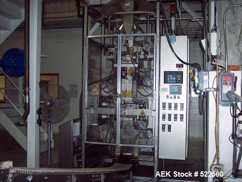 USED: Rovema model VPK360 vertical form-fill-seal. Unit has approx 18" wide seal jaws. Last running supported film. Has registration. Built 2000. Last running pet food products on bags 2 oz - 8 lb. D...