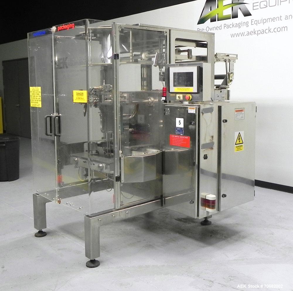 Used Sandiacre Model TG400-LX Single Tube Vertical Form, Fill, & Seal Machine. Capable of up to 60 bags per minute. Has a bag size range of min: 120mm to max: 400 (width) by up to 600mm (length) on a...