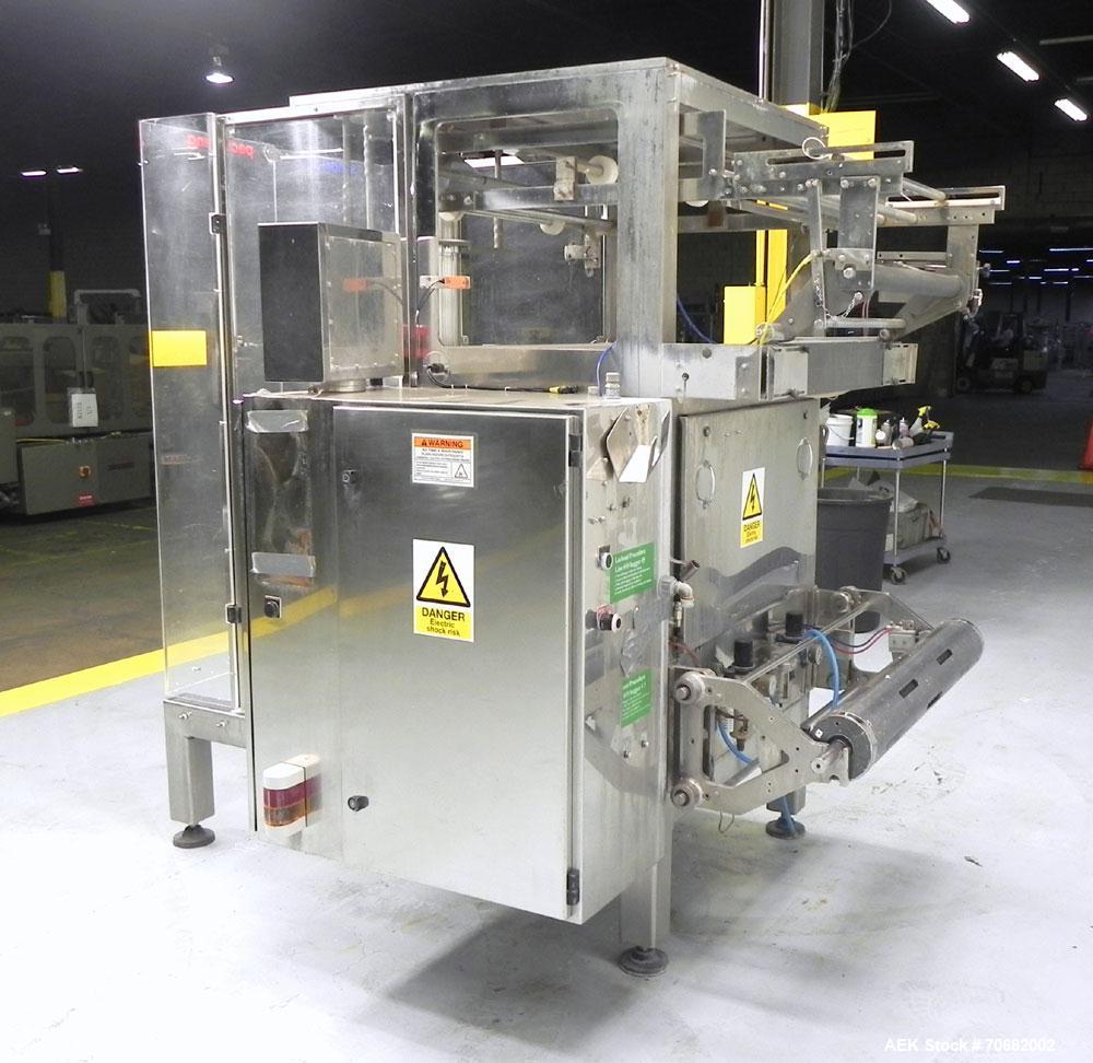 Used Sandiacre Model TG400-LX Single Tube Vertical Form, Fill, & Seal Machine. Capable of up to 60 bags per minute. Has a bag size range of min: 120mm to max: 400 (width) by up to 600mm (length) on a...