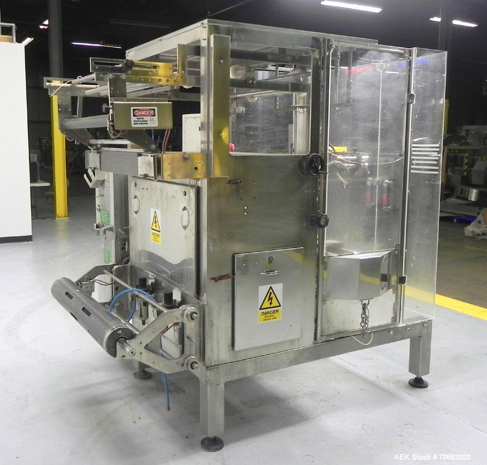 Used Sandiacre Model TG400-LX Single Tube Vertical Form, Fill, & Seal Machine. Capable of up to 60 bags per minute. Has a bag size range of min: 120mm to max: 400 (width) by up to 600mm (length) on a...