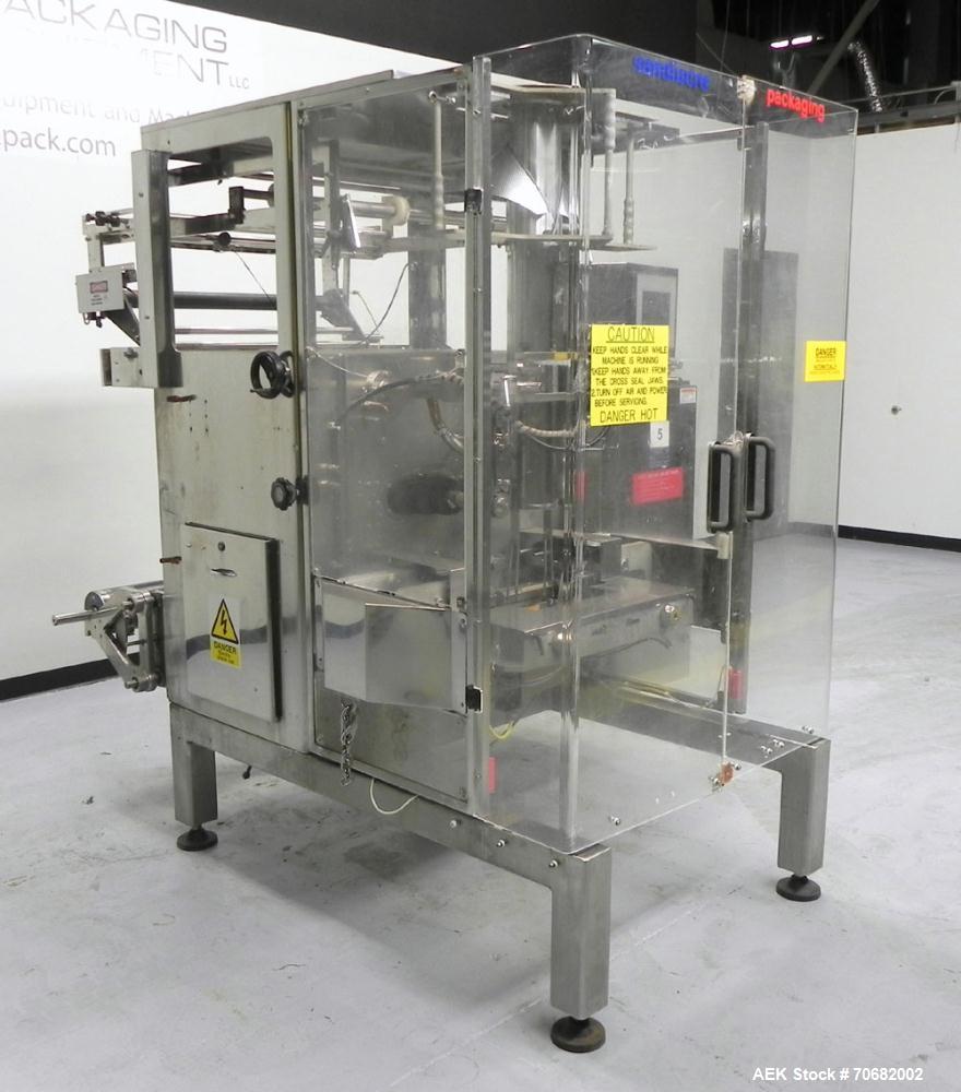 Used Sandiacre Model TG400-LX Single Tube Vertical Form, Fill, & Seal Machine. Capable of up to 60 bags per minute. Has a bag size range of min: 120mm to max: 400 (width) by up to 600mm (length) on a...
