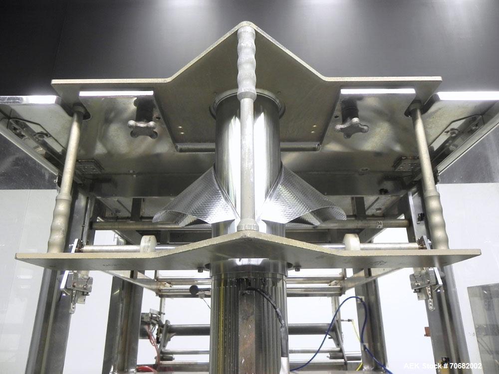 Used Sandiacre Model TG400-LX Single Tube Vertical Form, Fill, & Seal Machine. Capable of up to 60 bags per minute. Has a bag size range of min: 120mm to max: 400 (width) by up to 600mm (length) on a...