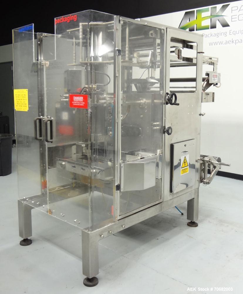 Used Sandiacre Model TG400-LX Single Tube Vertical Form, Fill, & Seal Machine. Capable of up to 60 bags per minute. Has a bag size range of min: 120mm to max: 400 (width) by up to 600mm (length) on a...