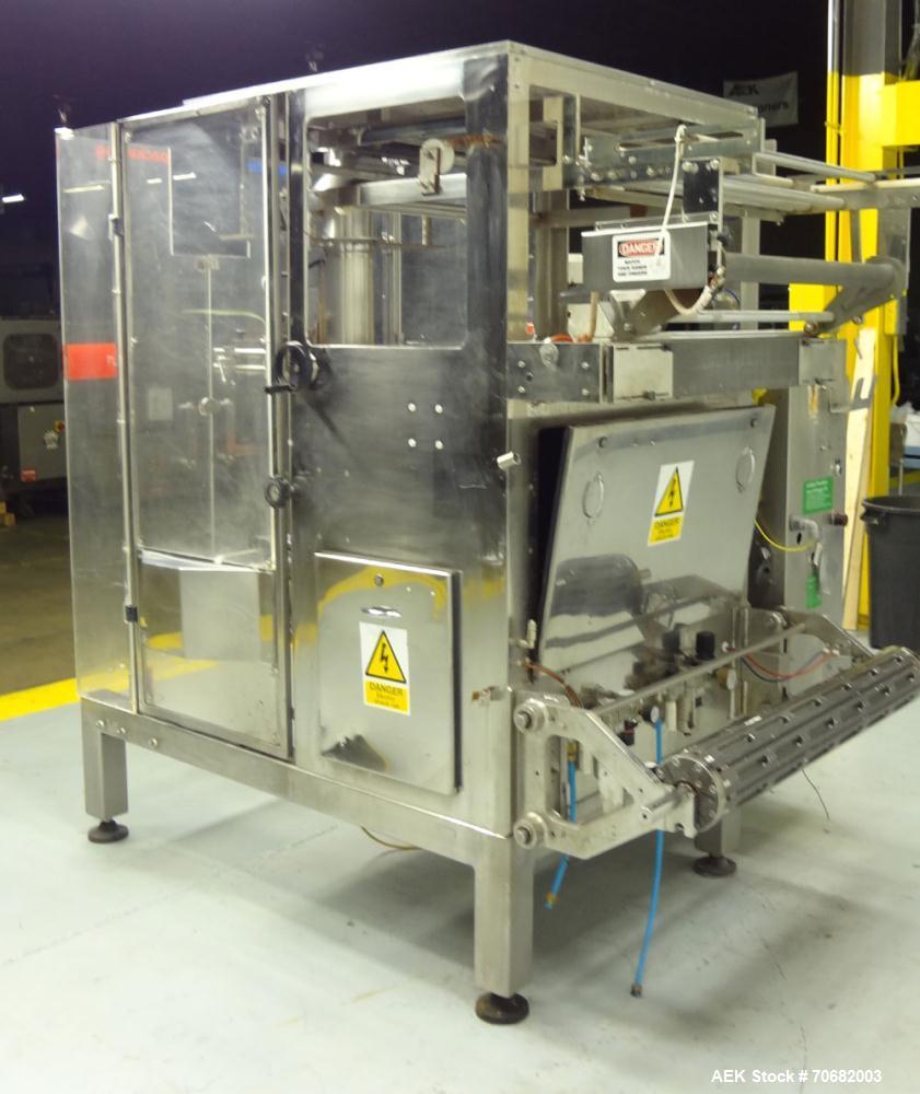 Used Sandiacre Model TG400-LX Single Tube Vertical Form, Fill, & Seal Machine. Capable of up to 60 bags per minute. Has a bag size range of min: 120mm to max: 400 (width) by up to 600mm (length) on a...