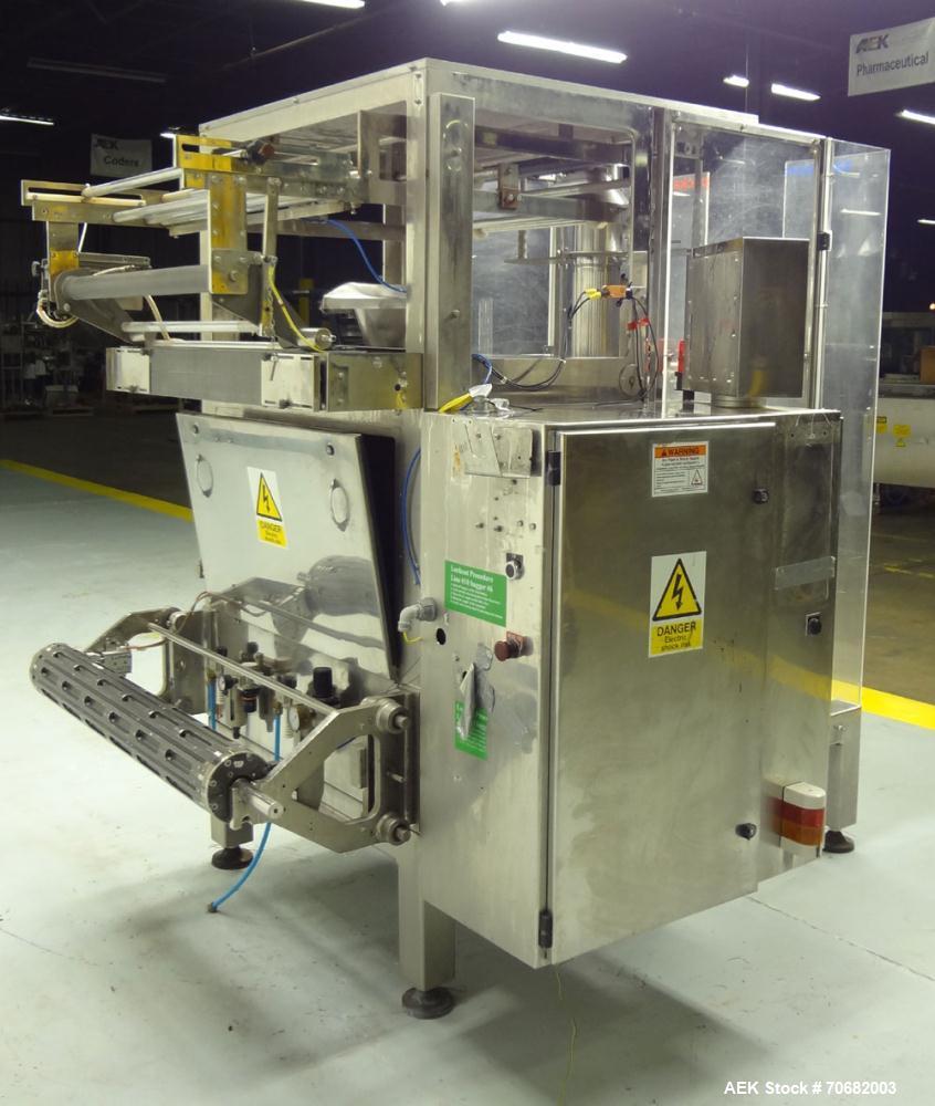 Used Sandiacre Model TG400-LX Single Tube Vertical Form, Fill, & Seal Machine. Capable of up to 60 bags per minute. Has a bag size range of min: 120mm to max: 400 (width) by up to 600mm (length) on a...