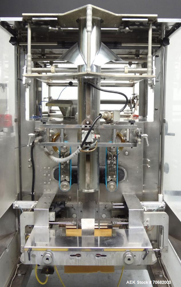 Used Sandiacre Model TG400-LX Single Tube Vertical Form, Fill, & Seal Machine. Capable of up to 60 bags per minute. Has a bag size range of min: 120mm to max: 400 (width) by up to 600mm (length) on a...