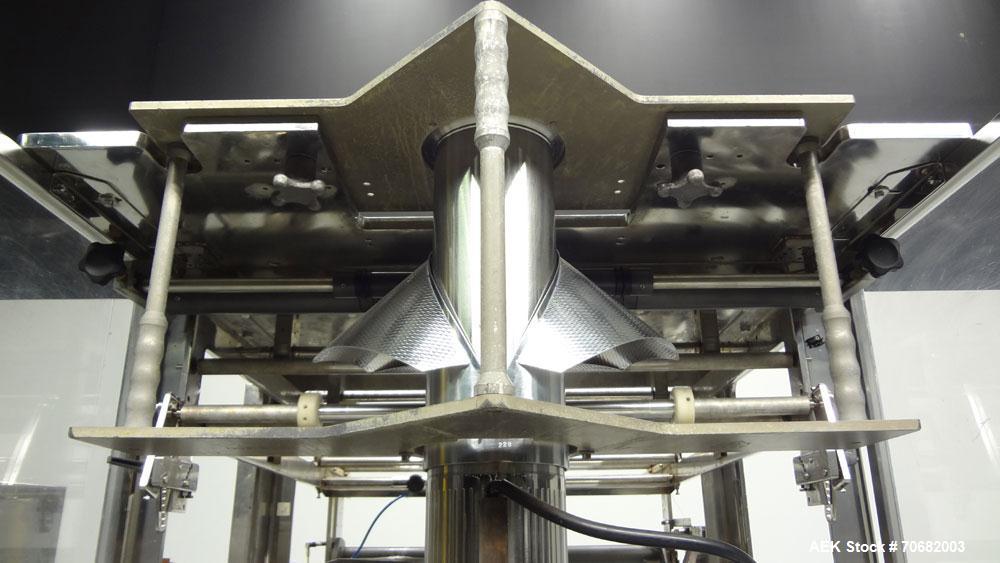 Used Sandiacre Model TG400-LX Single Tube Vertical Form, Fill, & Seal Machine. Capable of up to 60 bags per minute. Has a bag size range of min: 120mm to max: 400 (width) by up to 600mm (length) on a...