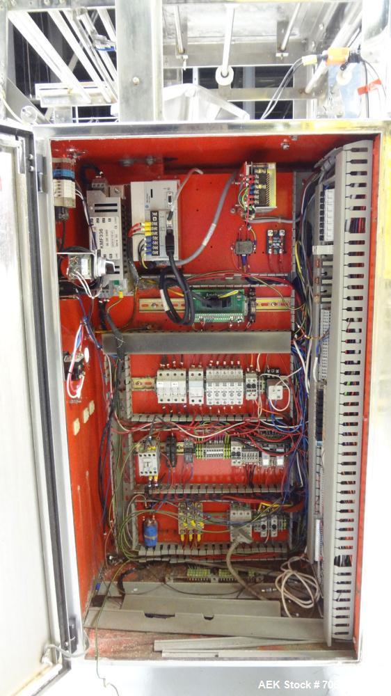 Used Sandiacre Model TG400-LX Single Tube Vertical Form, Fill, & Seal Machine. Capable of up to 60 bags per minute. Has a bag size range of min: 120mm to max: 400 (width) by up to 600mm (length) on a...