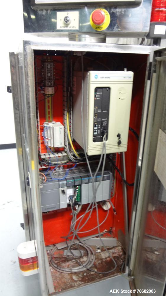 Used Sandiacre Model TG400-LX Single Tube Vertical Form, Fill, & Seal Machine. Capable of up to 60 bags per minute. Has a bag size range of min: 120mm to max: 400 (width) by up to 600mm (length) on a...