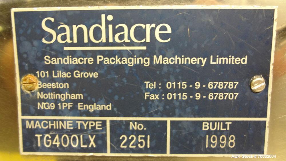 Used Sandiacre Model TG400-LX Single Tube Vertical Form, Fill & Seal Machine.
