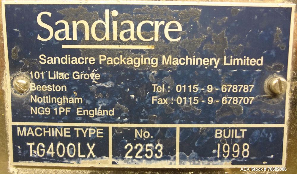 Used Sandiacre Model TG400-LX Single Tube Vertical Form, Fill & Seal Machine.