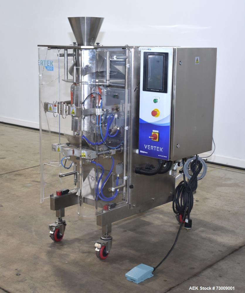Used Weighpack Systems Model Vertek 800 Vertical Form Fill Seal Bagger. Capable of speeds up to 60 bags per minute (depending on application). Bag size range: up to 8" or 200mm (width) x up to 17.25"...