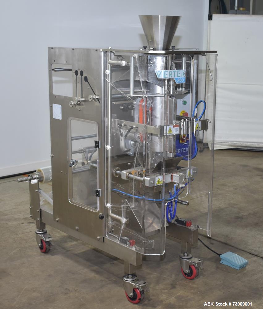 Used Weighpack Systems Model Vertek 800 Vertical Form Fill Seal Bagger. Capable of speeds up to 60 bags per minute (depending on application). Bag size range: up to 8" or 200mm (width) x up to 17.25"...
