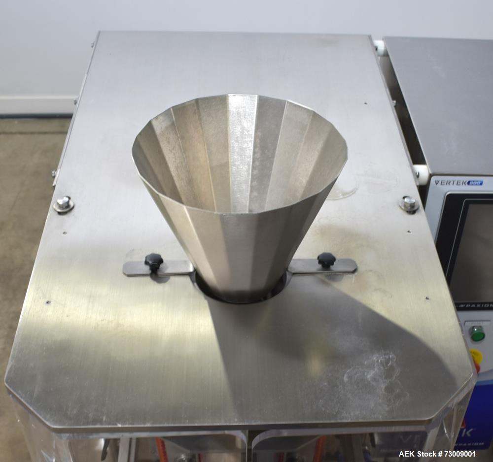 Used Weighpack Systems Model Vertek 800 Vertical Form Fill Seal Bagger. Capable of speeds up to 60 bags per minute (depending on application). Bag size range: up to 8" or 200mm (width) x up to 17.25"...