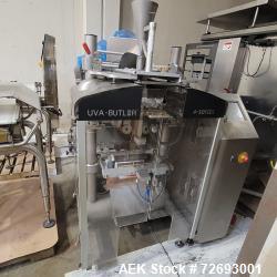 Used-UVA Packaging Model Butler-4 Form and Fill Vertical Form Fill Seal Machine. Capable of speeds up to 120 BPM. Intermitta...