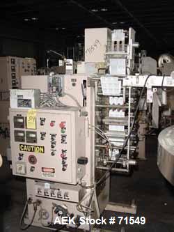 USED:Circle model V6BHP3 continuous motion vertical form/fill/seal.Last used running as three up on a 2" x 2" swabpad pouch. Will run upto 6" web width. Has swabpad dispenser, (1) FUS 3 pump (will ru...