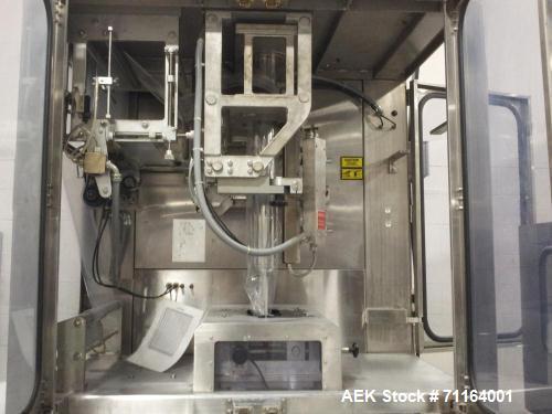 Used Cryovac 2000B Vertical Form Fill Seal Machine for Liquids. Capable of speeds up to 30 bags per pouch per minute. Has a pouch size range: width 6" to 12", length 8" to 24". Pouch fill volume 16 o...