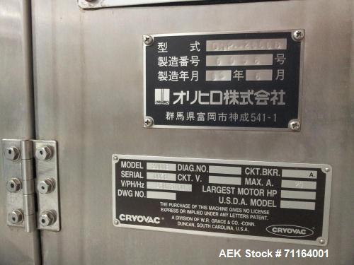 Used Cryovac 2000B Vertical Form Fill Seal Machine for Liquids. Capable of speeds up to 30 bags per pouch per minute. Has a pouch size range: width 6" to 12", length 8" to 24". Pouch fill volume 16 o...