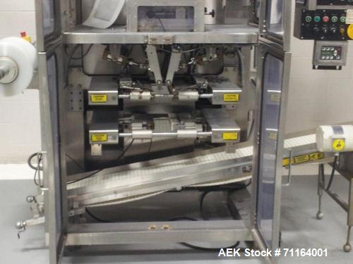 Used Cryovac 2000B Vertical Form Fill Seal Machine for Liquids. Capable of speeds up to 30 bags per pouch per minute. Has a pouch size range: width 6" to 12", length 8" to 24". Pouch fill volume 16 o...
