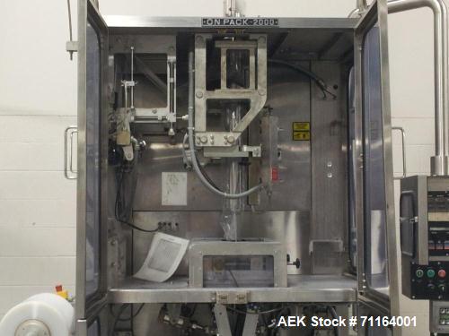 Used Cryovac 2000B Vertical Form Fill Seal Machine for Liquids. Capable of speeds up to 30 bags per pouch per minute. Has a pouch size range: width 6" to 12", length 8" to 24". Pouch fill volume 16 o...