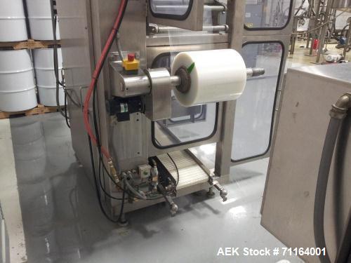 Used Cryovac 2000B Vertical Form Fill Seal Machine for Liquids. Capable of speeds up to 30 bags per pouch per minute. Has a pouch size range: width 6" to 12", length 8" to 24". Pouch fill volume 16 o...
