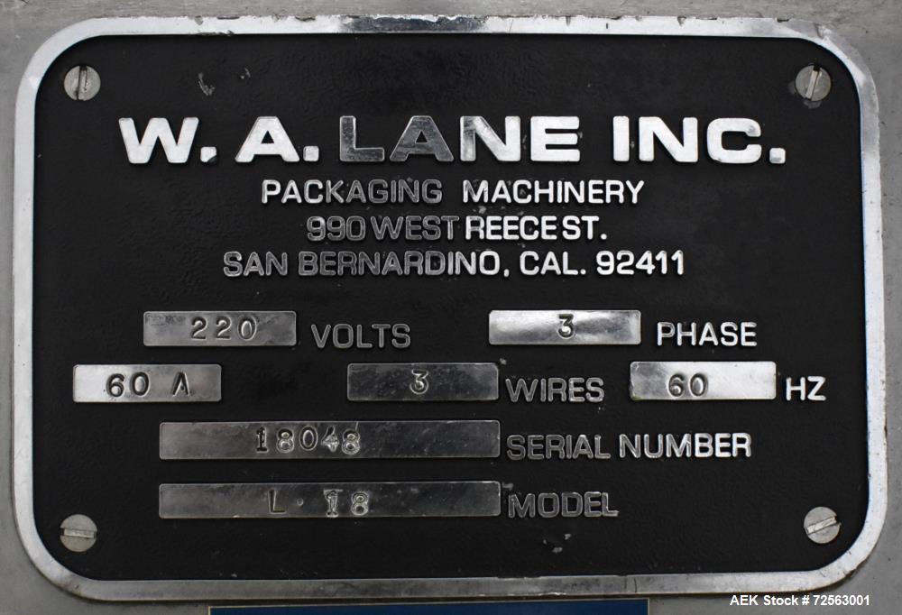 W.A. Lane Model L-18 Form & Fill Vertical Liquid-Paste Filler