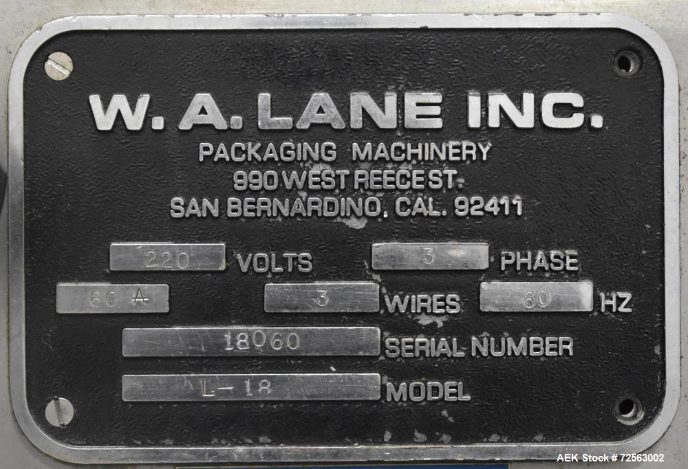 W.A. Lane Model L-18 Form & Fill Vertical Liquid-Paste Filler