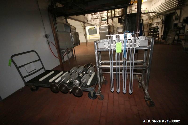 Used WinPak Pouch Filler, M/N L-25, S/N 25030, 230/460 Volts, 3 Phase, with Portable Cart with Spare Heads & Roll Holster, S/S Panel with Allen-Bradley MicroLogix 1400 PLC, with Allen-Bradley 11-Slot...