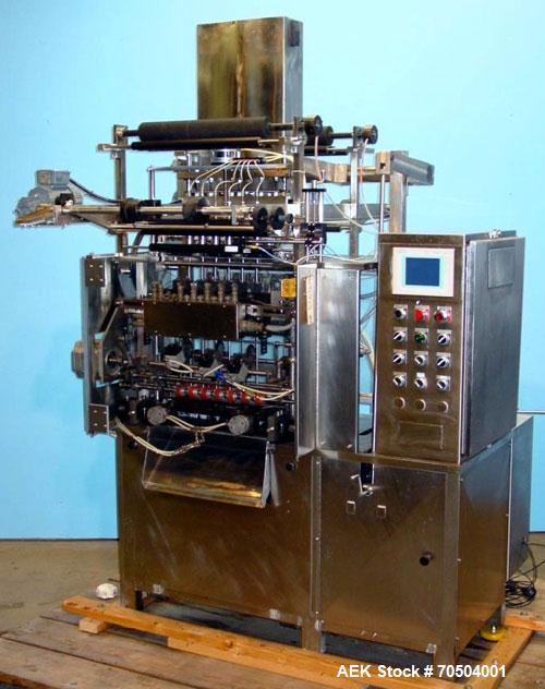Used Ropak Model Liquid 18-V (6) Head VFFS Pouch Filler. For single or dual packs, for 1/4 oz to 1 oz pouches of gels, conditioners, shampoo, ointments and creams.3 - 6 up configuration in a 4 sided ...