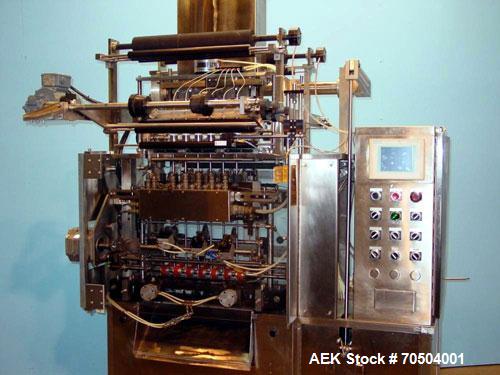 Used Ropak Model Liquid 18-V (6) Head VFFS Pouch Filler. For single or dual packs, for 1/4 oz to 1 oz pouches of gels, conditioners, shampoo, ointments and creams.3 - 6 up configuration in a 4 sided ...