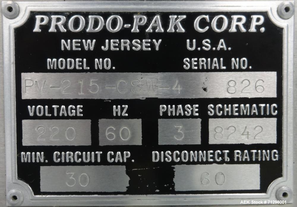 Used Prodo-Pak Model PV-215-CSW-4 Vertical Form Fill and Seal Machine
