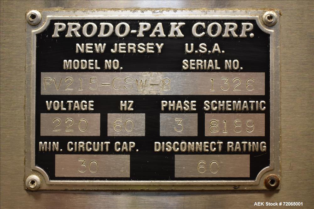Used Prodo-Pak Vertical Form, Fill & Seal Liquid Pouch Packager, Model PV215-CS