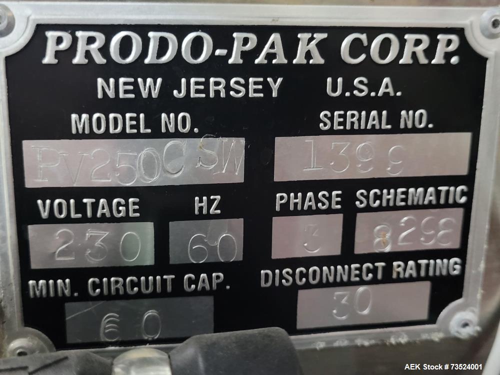 Unused- Trial Time Only  Prodo-Pak Vertical Form, Fill & Seal Liquid Pouch Packager – Model PV250 CSW6