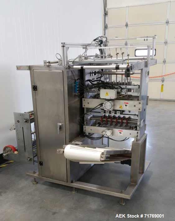 Used- Shenzhen Ourpack 5 up pouch packer with liquid piston filler.  Fill volume range of 2 to 16 ml.  Last running 2.375"W ...