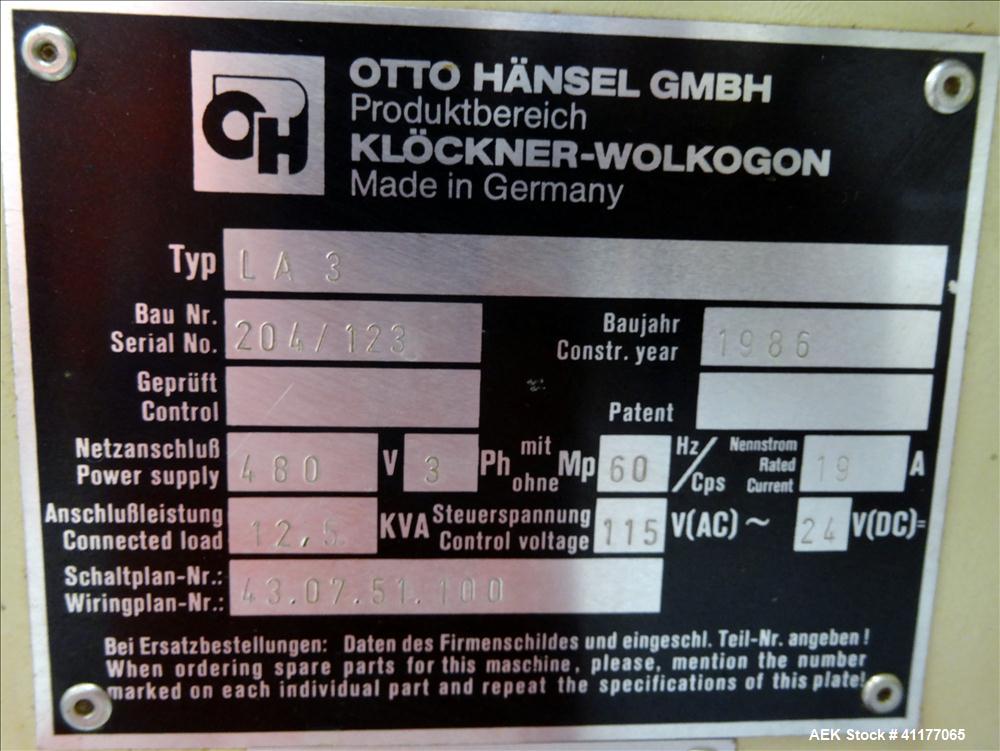 Used Klockner Form/Fill/Seal Machine, Model LA3