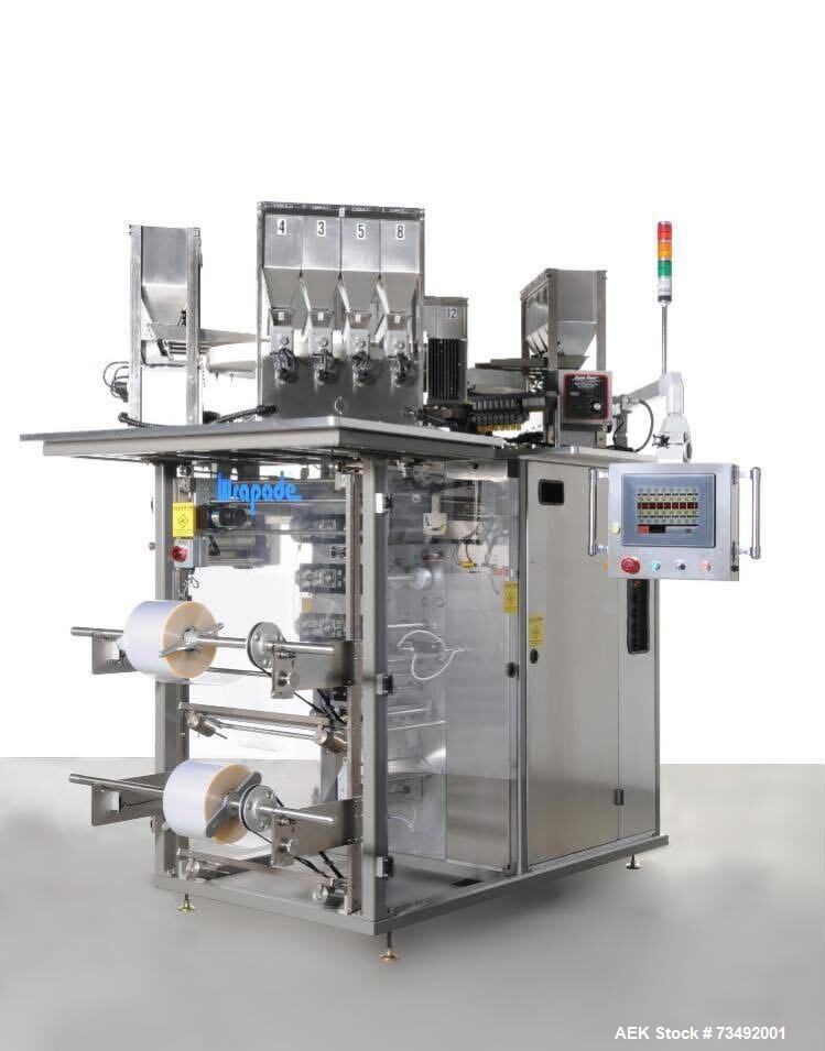 Used Wrapade Vertical Form Fill Seal Machine – Model V-612 | Up to 320 Pouches/Min | Multi-Product | 16 Vibratory Feeders | Stainless | Rockwell PLC
