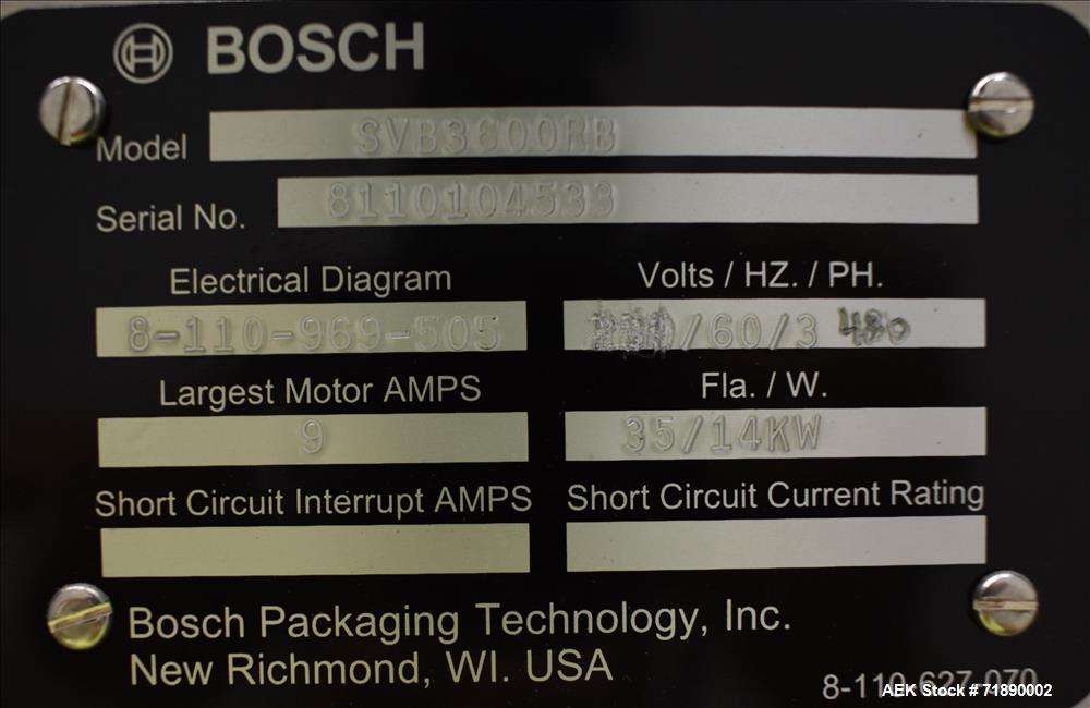 Used Bosch Model SVB3600RB Vertical Form Fill Seal Pouch Machine with Combinati