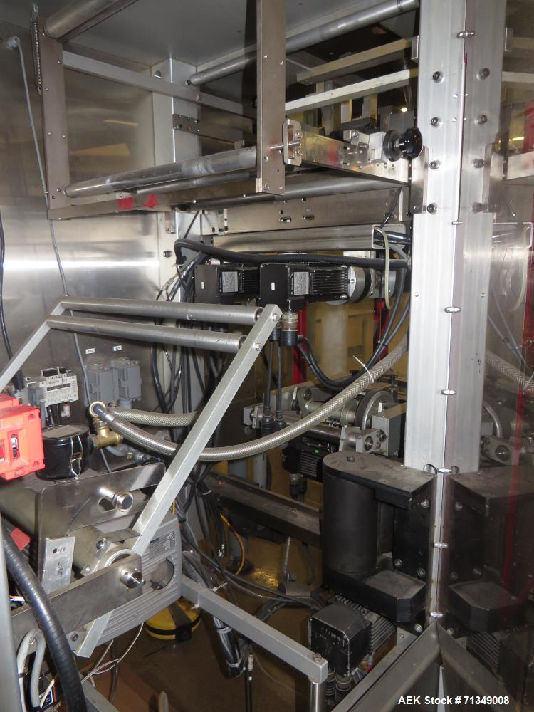 Used Bosch Model SVE2510 Vertical form fill and seal packaging system with Allen-Bradley Control Logix 5555 controls, 14 head Yamato model ADW 414SD dimpled/embossed bucket scale on mild steel platfo...