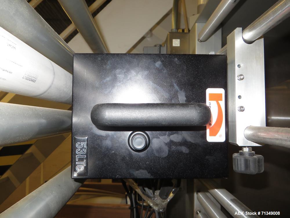 Used Bosch Model SVE2510 Vertical form fill and seal packaging system with Allen-Bradley Control Logix 5555 controls, 14 head Yamato model ADW 414SD dimpled/embossed bucket scale on mild steel platfo...
