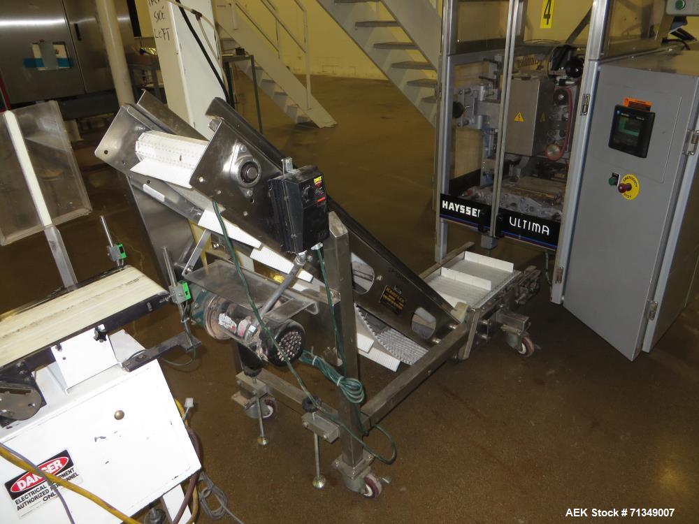 Used Hayssen Model 300E Vertical form fill and seal packaging system. Complete line includes with Ishida 16 head dimpled/embossed bucket scale  , Allen-Bradley Compact Logix L31 controls,  mild steel...