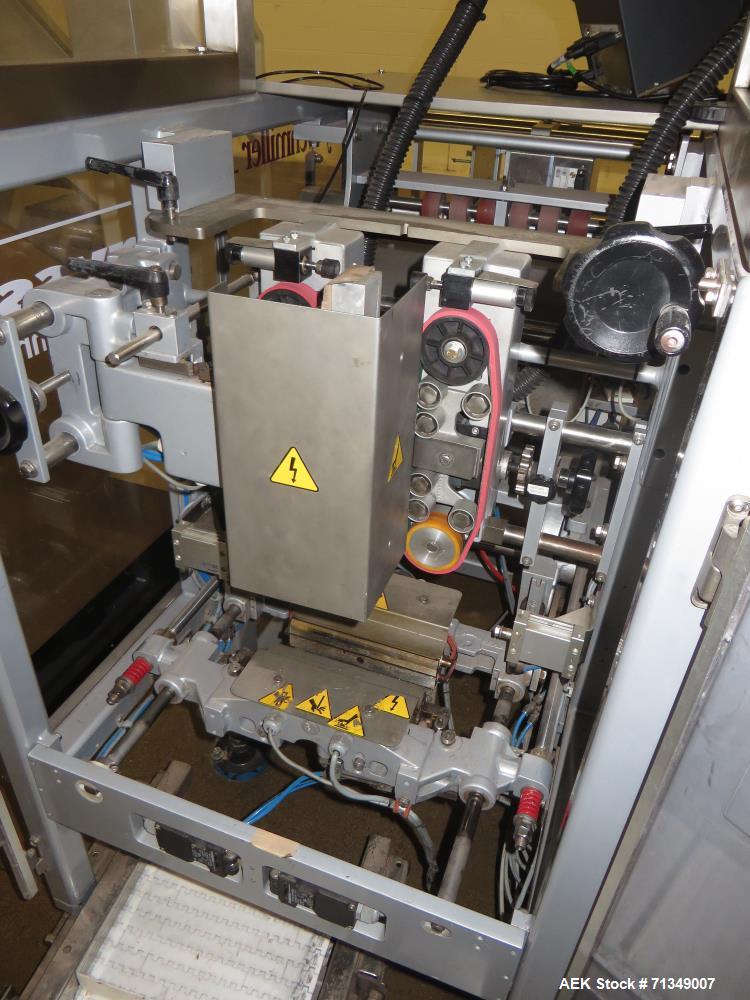Used Hayssen Model 300E Vertical form fill and seal packaging system. Complete line includes with Ishida 16 head dimpled/embossed bucket scale  , Allen-Bradley Compact Logix L31 controls,  mild steel...