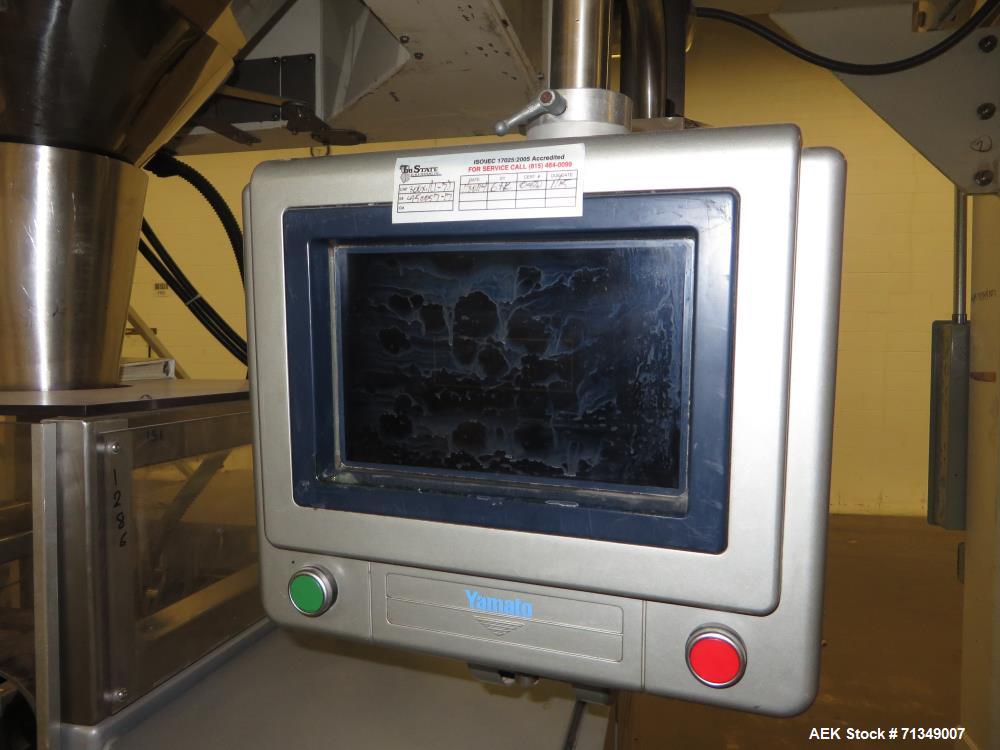 Used Hayssen Model 300E Vertical form fill and seal packaging system. Complete line includes with Ishida 16 head dimpled/embossed bucket scale  , Allen-Bradley Compact Logix L31 controls,  mild steel...