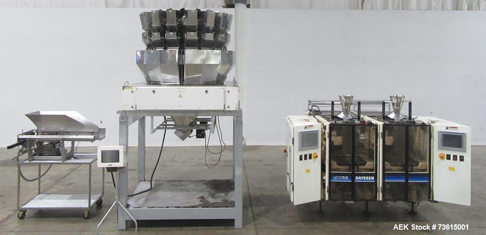 Used Hayssen Ultima 8-16 HPR Twin Tube VFFS Bagger with Ishida 16 Head Scale
