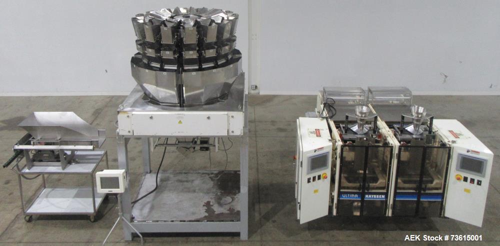 Used Hayssen Ultima 8-16 HPR Twin Tube VFFS Bagger with Ishida 16 Head Scale
