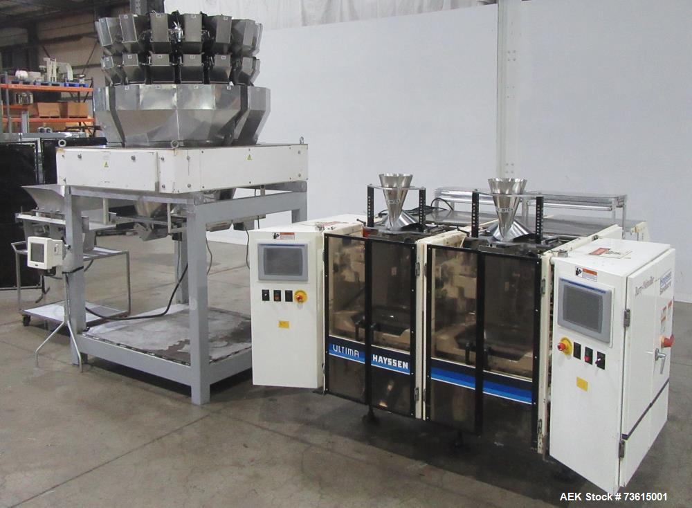 Used Hayssen Ultima 8-16 HPR Twin Tube VFFS Bagger with Ishida 16 Head Scale