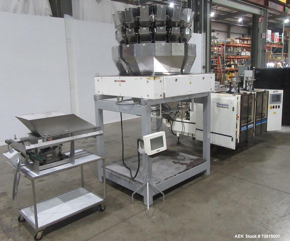 Used Hayssen Ultima 8-16 HPR Twin Tube VFFS Bagger with Ishida 16 Head Scale